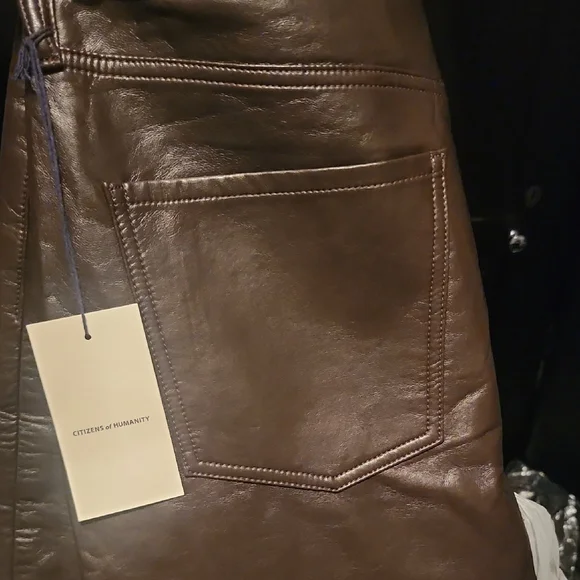 #51...NWT Women's Citizens of Humanity Dark Brown Leather Pants...33 - Picture 7 of 8